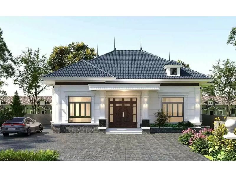 Mặt tiền mẫu nhà 1 tầng 150m2 sang trọng