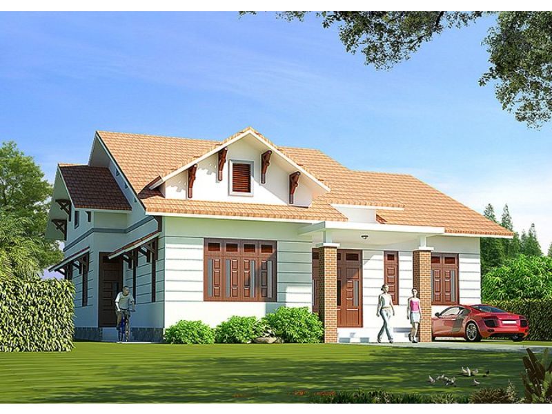 Mẫu nhà cấp 4 mái ngói đỏ rực rỡ