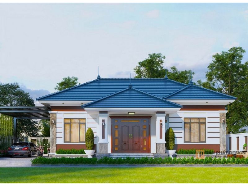 Nhà cấp 4 đẹp 11x11m mái Nhật có sân vườn phía trước