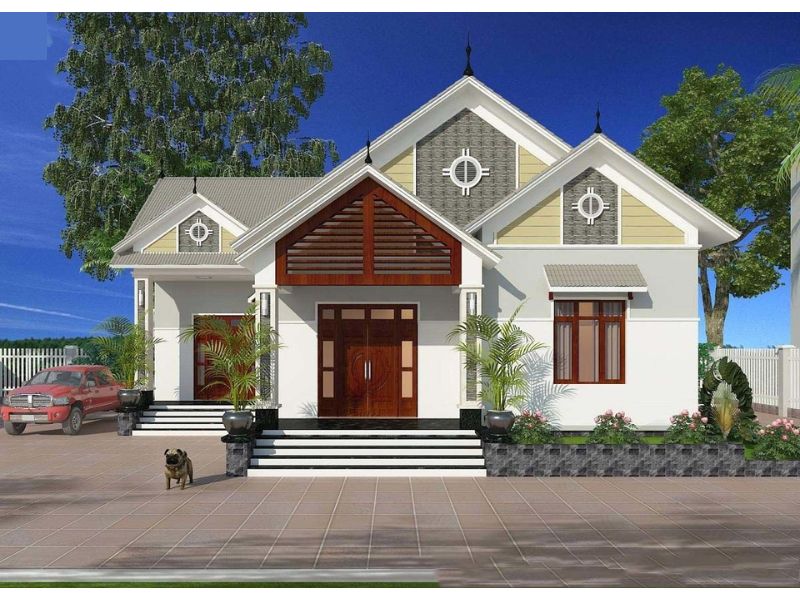 Tham khảo mẫu nhà cấp 4 mặt tiền 11m sâu 11m mái Thái có sân nhà rộng 