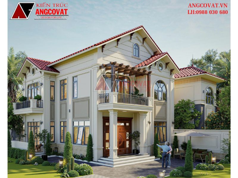 Nhà vườn 2 tầng mái thái đỏ đẹp mắt