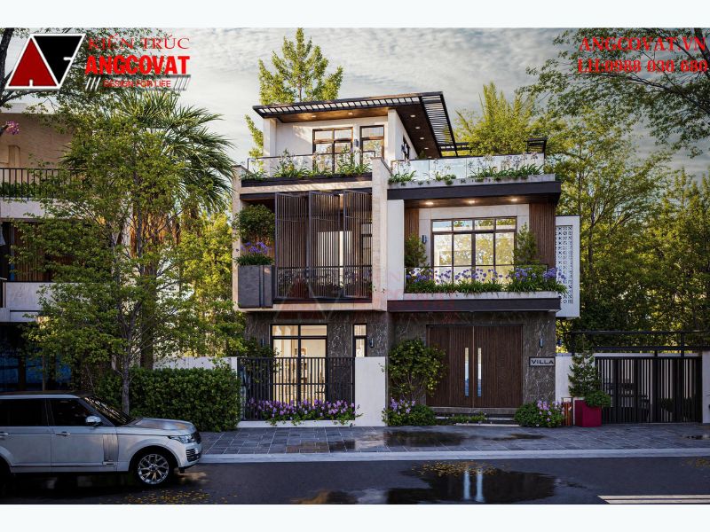 Nhà hiện đại 2 tầng mái Bằng 1 tum 100m2