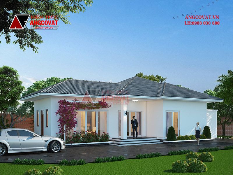 Nhà 1 tầng mái Nhật có sân vườn xung quanh