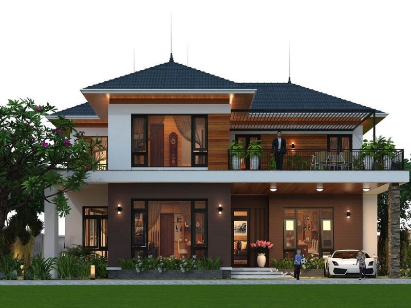 Kiến trúc biệt thự 2 tầng mái Nhật hiện đại 300m2