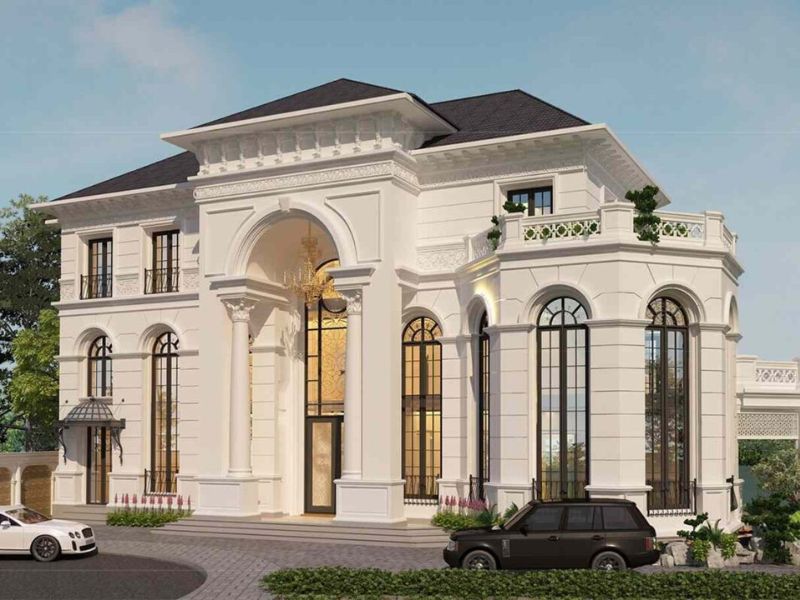 Kiến trúc nhà 2 tầng tân cổ điển mái nhật