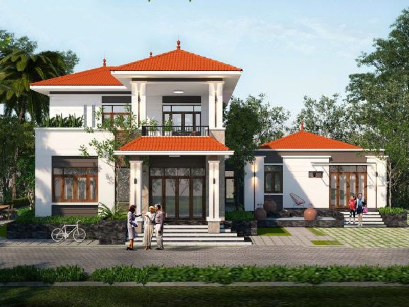 Nhà 2 tầng mái nhật có sân vườn bao quanh đẹp mắt