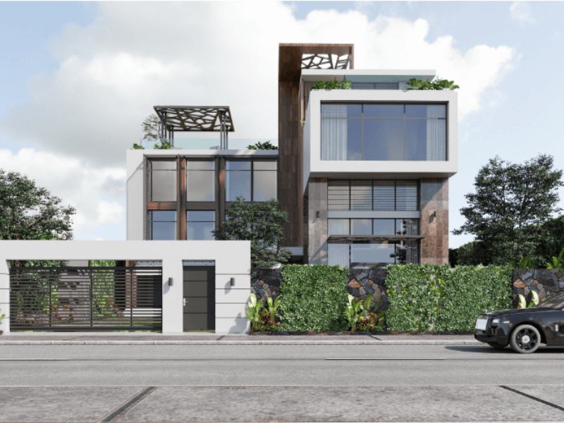Nhà 2 tầng sử dụng các vật liệu kính hiện đại