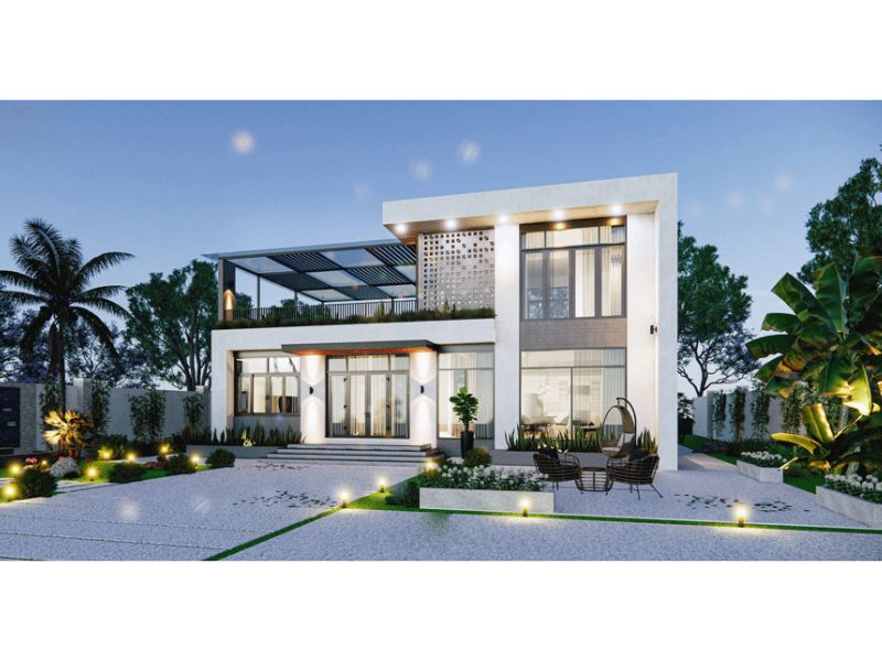 Mẫu nhà 2 tầng mặt tiền rộng 10m hiện đại