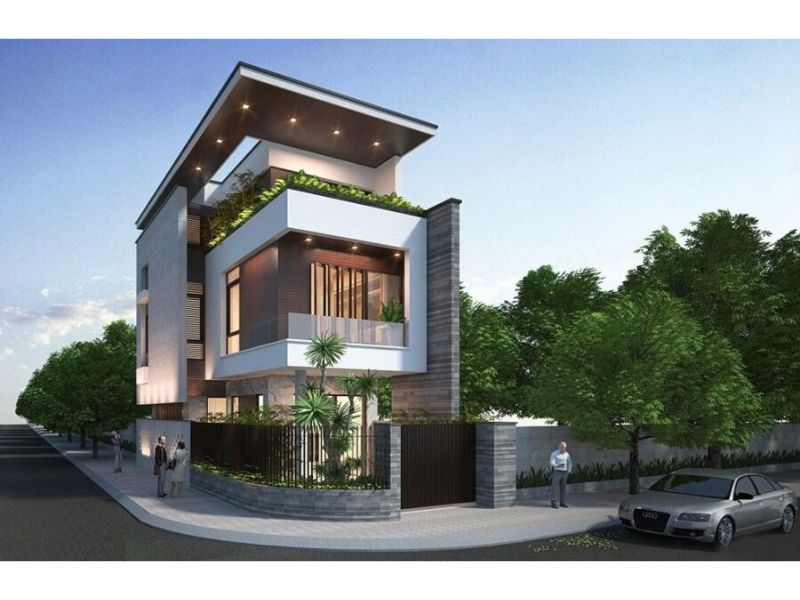 Nhà hiện đại 2 tầng 1 tum 2 mặt tiền