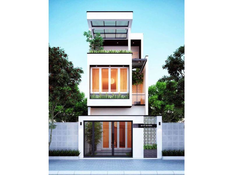 Kiến trúc nhà ống 2 tầng 1 tum mái bằng