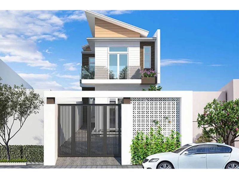Nhà 2 tầng 1 tum mái lệch độc đáo