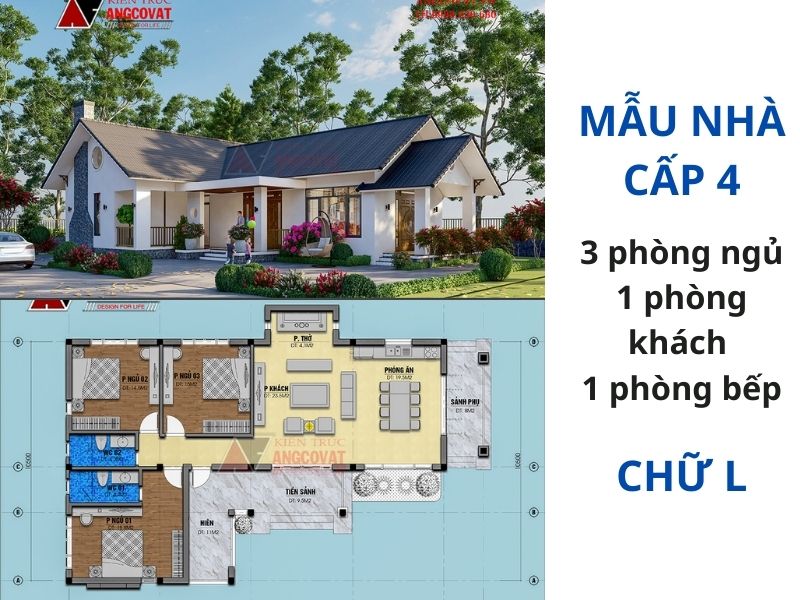 Tư vấn bố trí mặt bằng nhà cấp 4 3 phòng ngủ chữ L