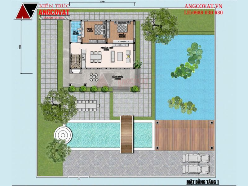 Mặt bằng công năng nội thất tầng 1 nhà 1 tầng 100m2