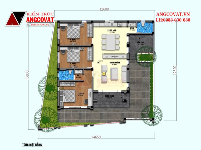 Mặt bằng không gian sống nhà 1 tầng mái Nhật