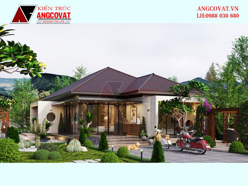 Mặt tiền công trình nhà 1 tầng 120m2 có 3 phòng ngủ