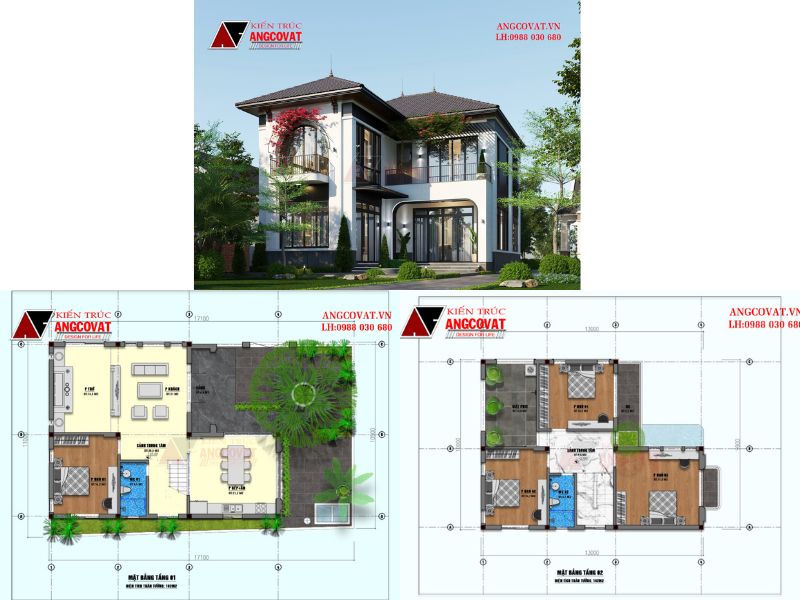 Nhà 2 tầng hiện đại mái Nhật 100m2