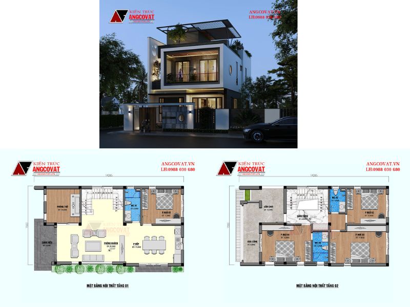 Biệt thự 2 tầng mái bằng 5x15m2