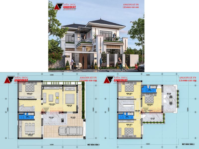 Nhà biệt thự 2 tầng vuông vắn sang trọng