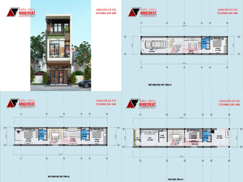 Phối cảnh nhà 3 tầng mặt tiền 4m ở Hưng Yên