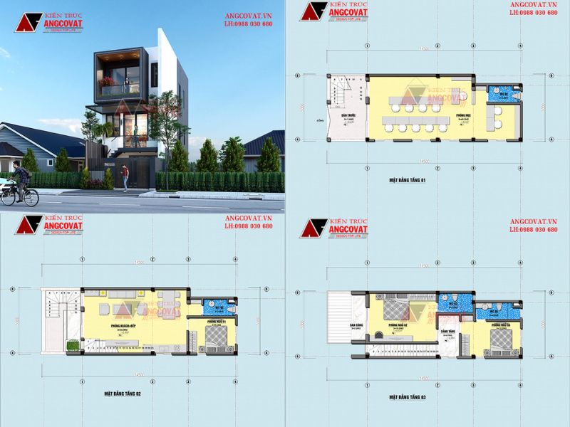 Thiết kế nhà ống rộng 5m dài 14m 3 phòng ngủ