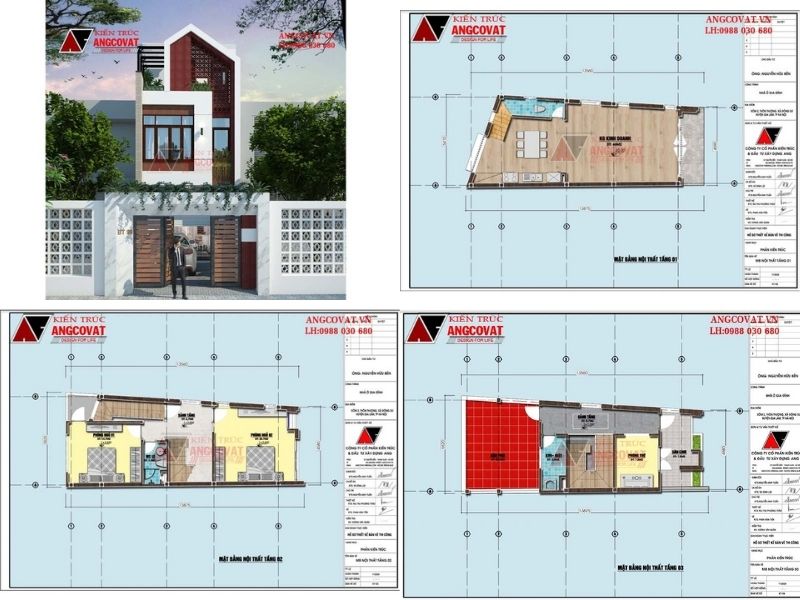 Thiết kế nhà ống 3 tầng 70m2 mặt tiền 4.5m