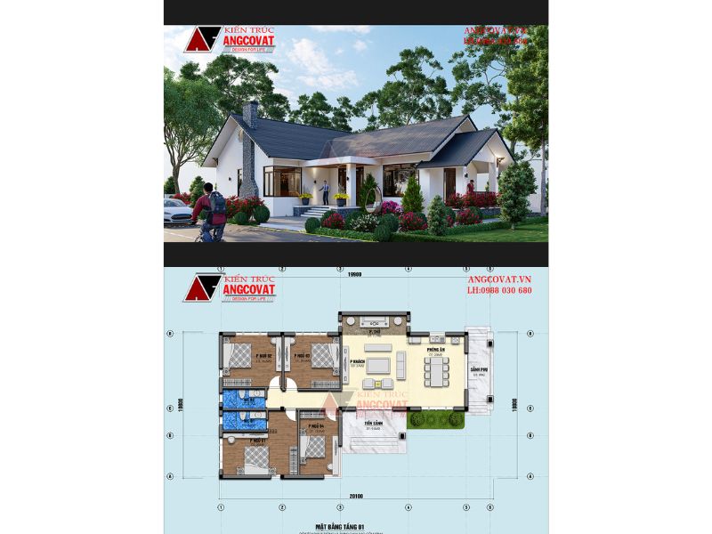 Nhà biệt thự 1 tầng mái thái 150m2