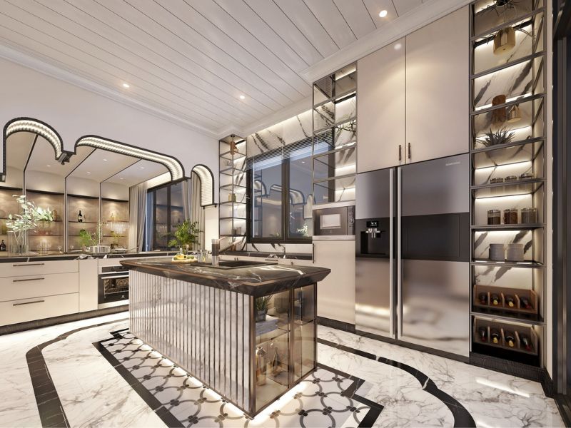 Thiết kế khu vực phòng bếp - phòng ăn ấn tượng của mẫu biệt thự phong cách châu  u hiện đại