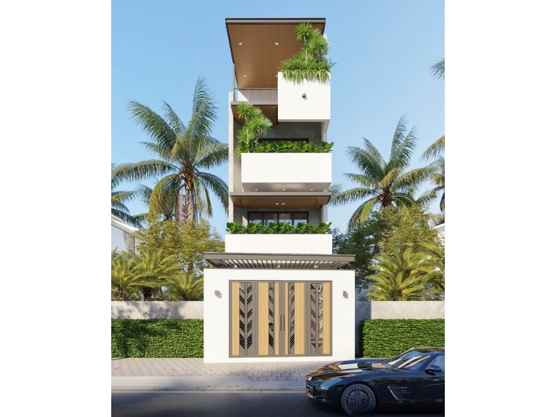 Kiến trúc nhà 4 tầng có thêm không gian xanh