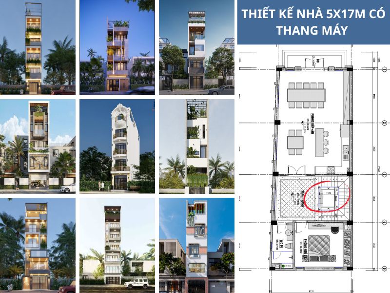 Tổng hợp các thiết kế nhà 5x17m có thang máy đẹp và tiện nghi 