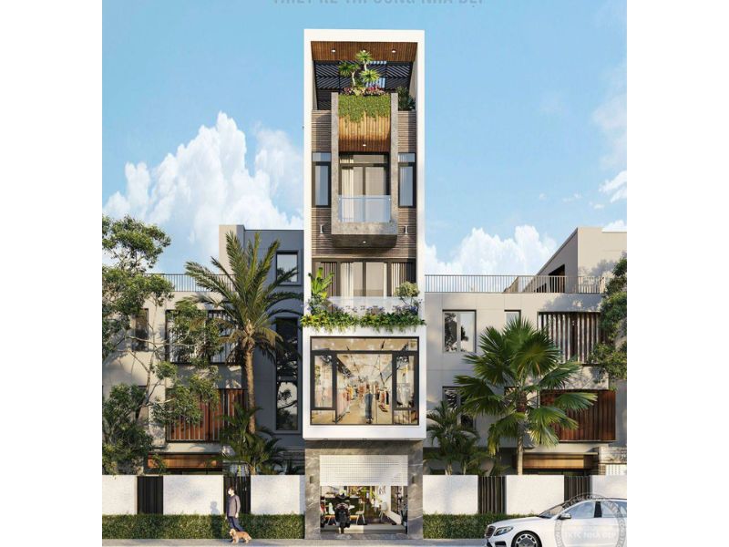 Mẫu thiết kế nhà 5x17m có thang máy vừa ở vừa kết hợp kinh doanh hiện đại 