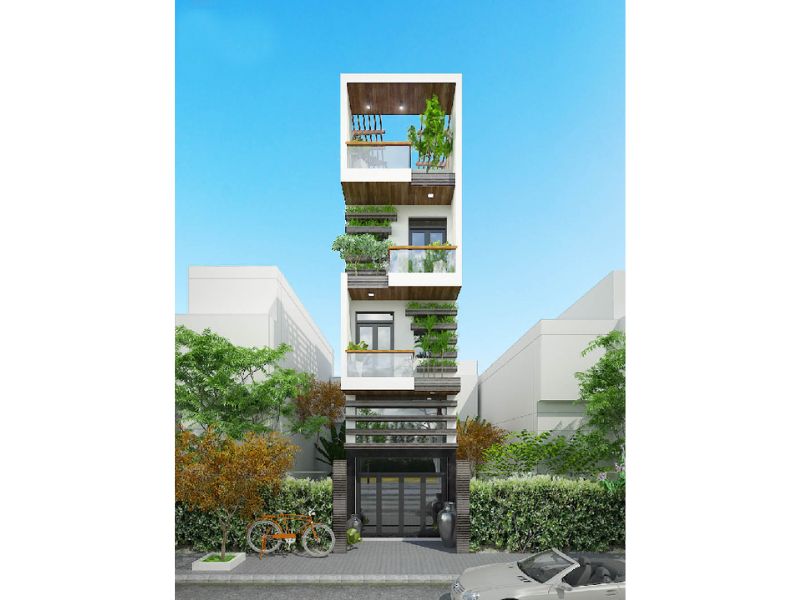 Không gian sống tối ưu, thoáng đãng với các mảng xanh bố trí linh hoạt trong mẫu nhà 5x17m 