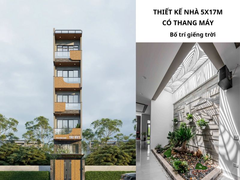 Bố trí giếng trời giúp tối ưu ánh sáng cho nhà phố 5x17m 