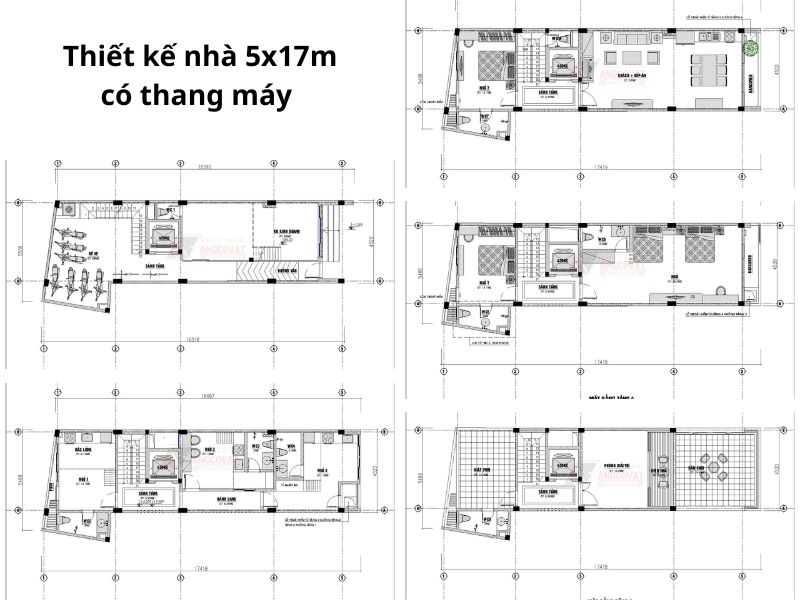 Bố trí nhà 5x17m có thang máy khoa học 