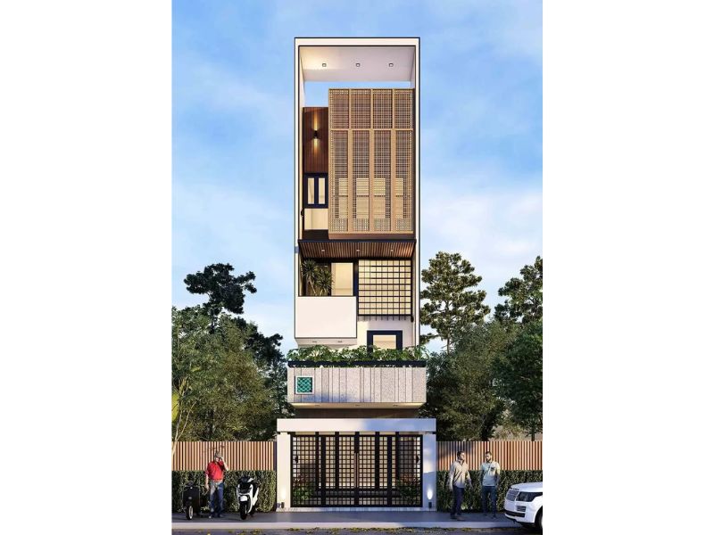 Mặt tiền nhà 5x17m thiết kế hiện đại với hình khối vuông vức, khỏe khoắn 