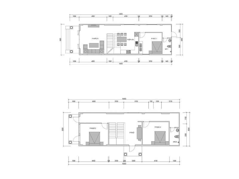 Mặt bằng công năng nhà 2 tầng 5x17m 3 phòng ngủ