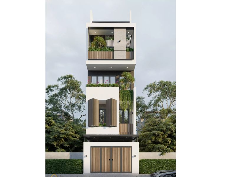 Xây 1 căn nhà 5 tầng hiện đại sử dụng hệ thống cửa kính tối ưu ánh sáng và lưu thông gió tự nhiên