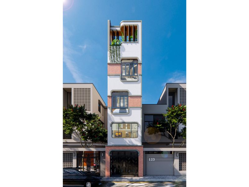 Ấn tượng với mặt tiền nhà 5 tầng 5x12m hiện đại