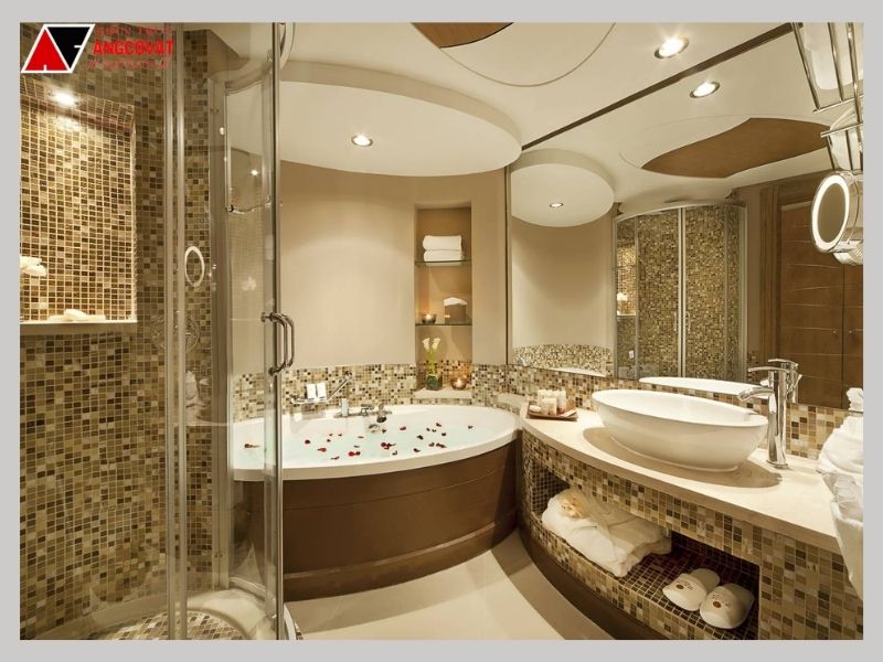 Nội thất phòng tắm thiết kế phong cách tân cổ điển sử dụng gam màu tươi sáng sang trọng