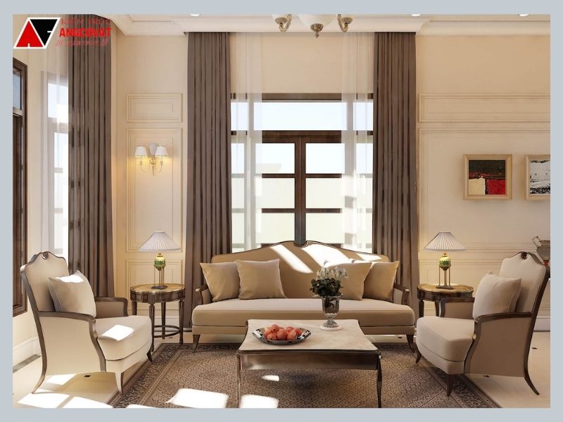 Nội thất phòng khách mẫu biệt thự 1 tầng tân cổ điển đẹp đẳng cấp với những món nội thất đắt tiền sang chảnh