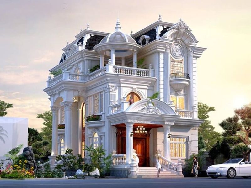 Kiến trúc nhà ở bề thế 3 tầng tân cổ điển 200m2