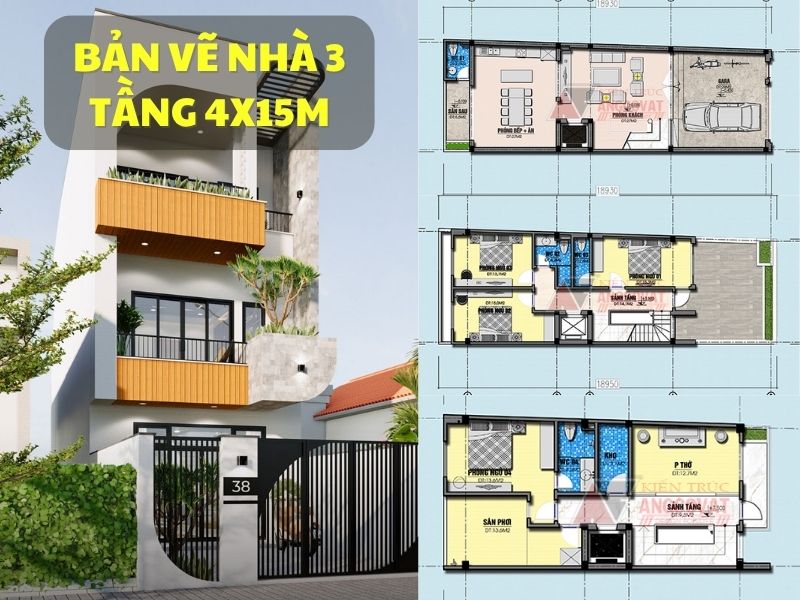 Tư vấn thiết kế bản vẽ nhà 3 tầng 4x15m khoa học 