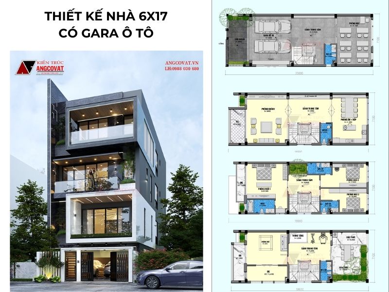 Mặt bằng mẫu nhà 6x17 phân chia khoa học, thuận tiện sinh hoạt