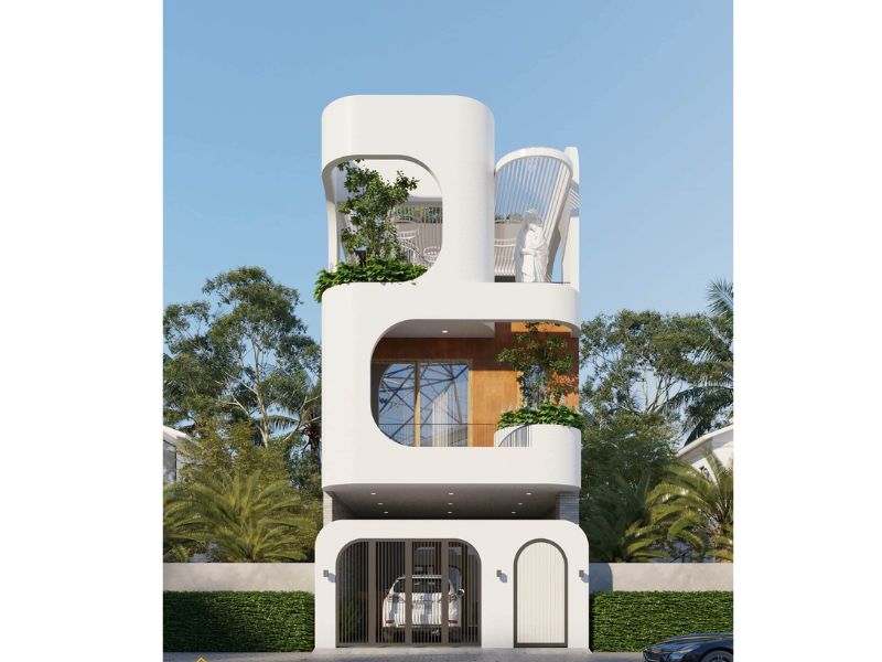 Mặt tiền nhà 6x17 tạo hình đường nét cong vòm ấn tượng