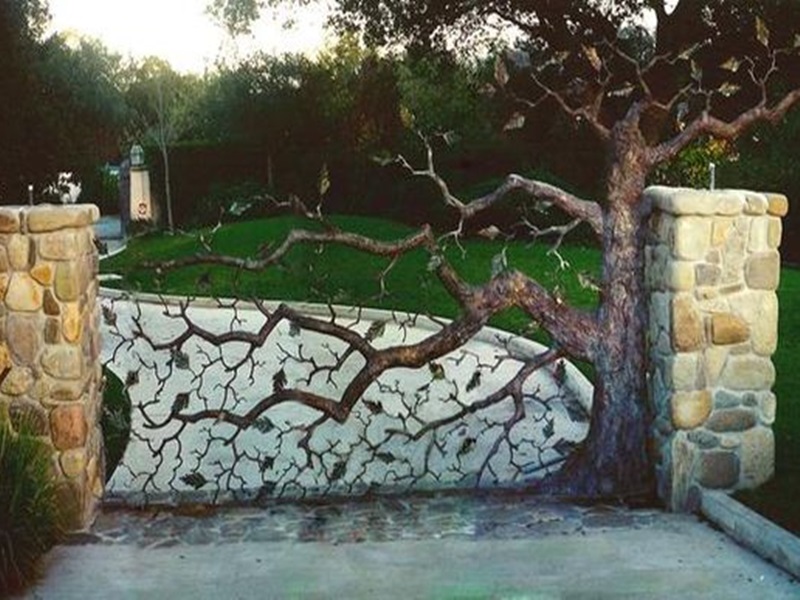 cổng lâu đài biệt thự 1 cánh hình cây