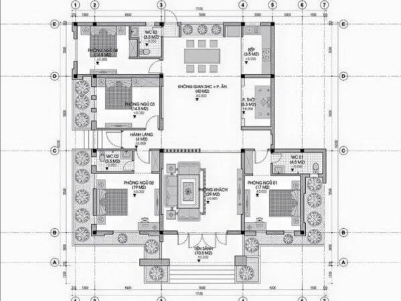 Mặt bằng công năng biệt thự 500m2 1 tầng