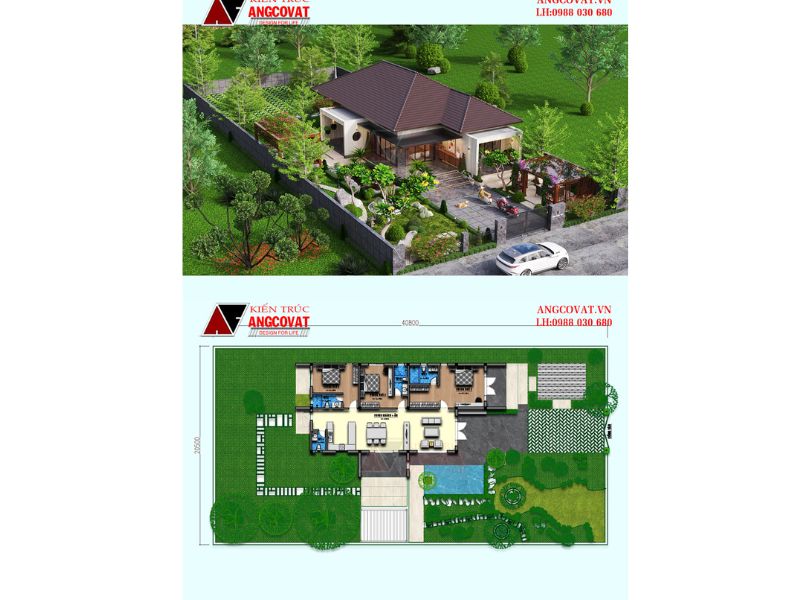 Thiết kế biệt thự có bể bơi 1 tầng