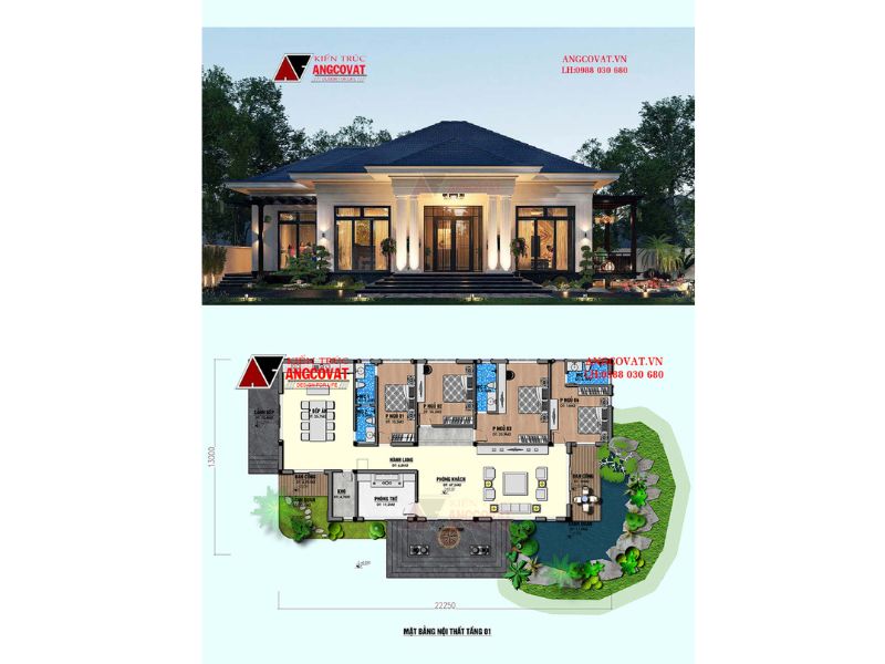 Mặt bằng công năng biệt thự 1 tầng 500m2