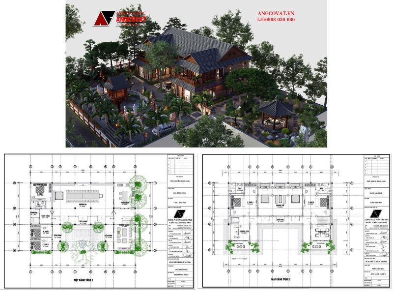 Mặt bằng biệt thự tứ hợp viện 2 tầng xa hoa đẳng cấp