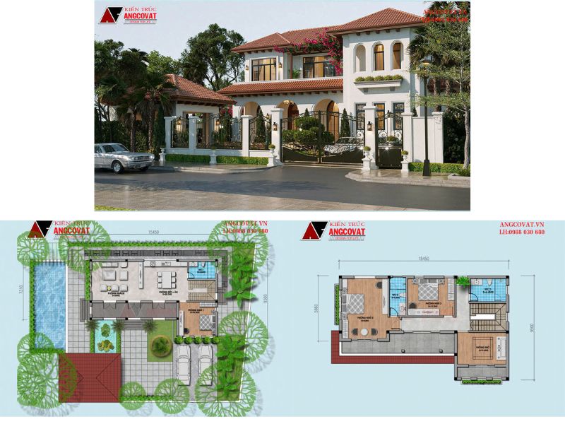 Mặt bằng biệt thự 2 tầng Địa trung hải đẹp mê lòng người