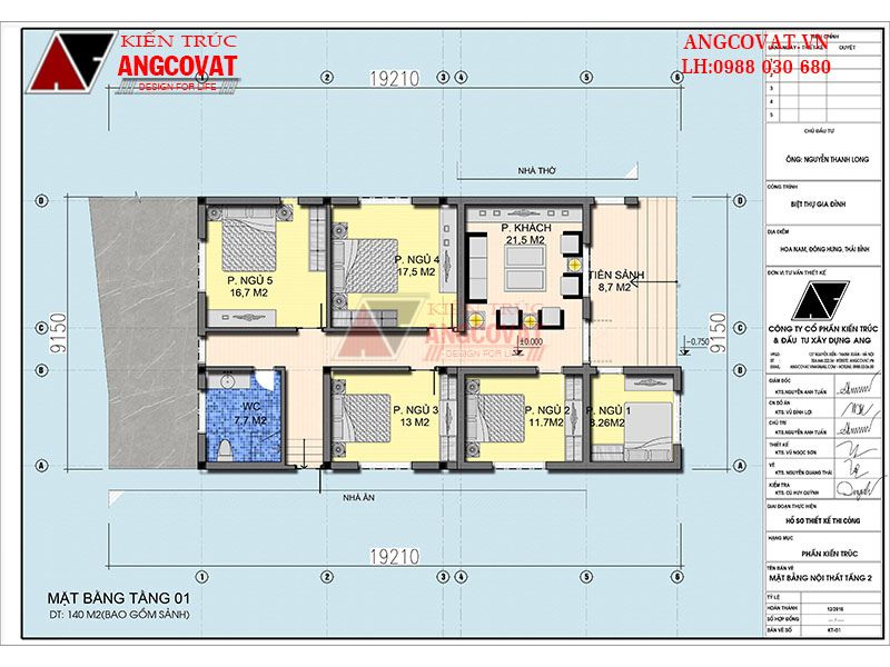 Cách bố trí 1 với diện tích nhà 1 tầng 140m2